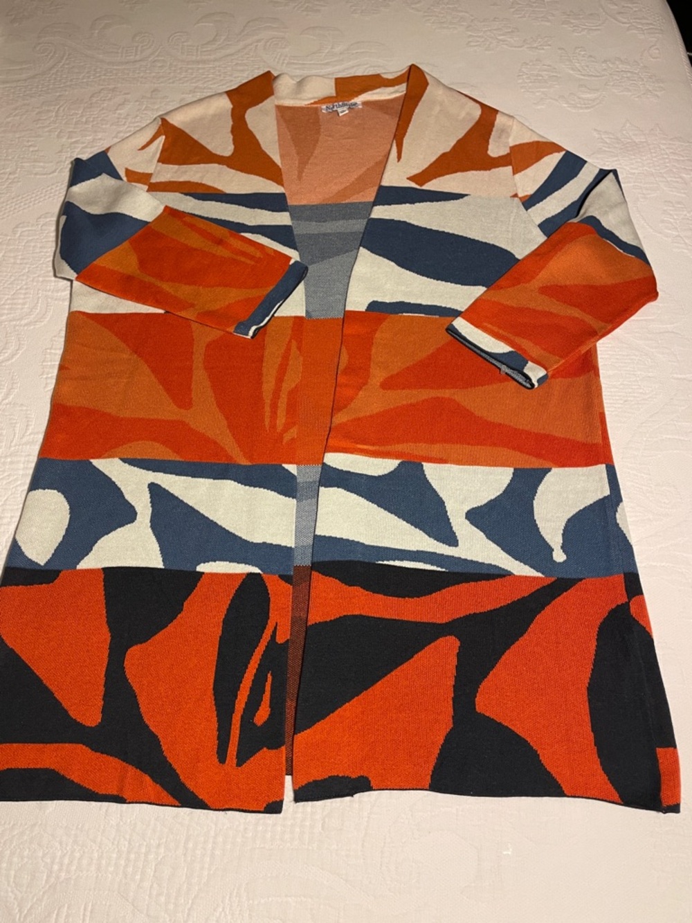 NorthStyle Orange Multi Open-Front Abstract Stripe Cardigan
